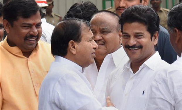Telugu Desam Party MLA Revanth Reddy outside Telangana Council Hall premises in Hyderabad. (Photo: PTI) Telugu Desam Party MLA Revanth Reddy outside Telangana Council Hall premises in Hyderabad. (Photo: PTI)